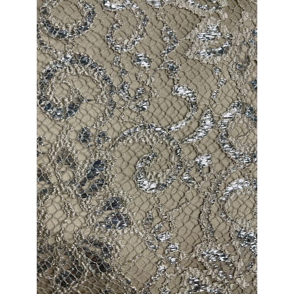 Free People Beige Silver Metallic Lace Mini Shift Dress Sleeves Size Small - Picture 7 of 13